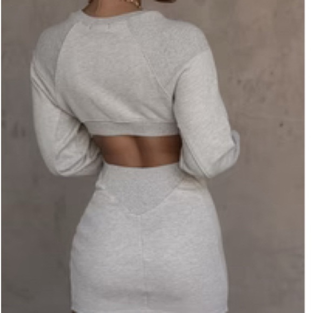 Grey French crew neck knit dress